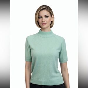 St. John Light Blue Turtleneck Sweater top